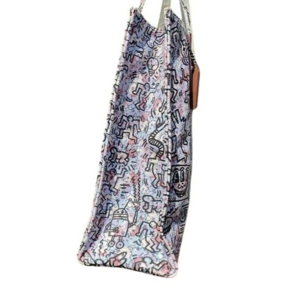 SOLD Coach X Keith Haring 2017 Collab Printed on Baby Blue Canvas Tote Bag 28651 - Picture 8 of 10